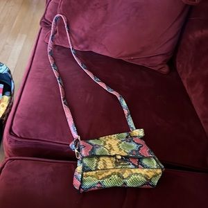 Snakeskin Metal Decor Flap Square Bag